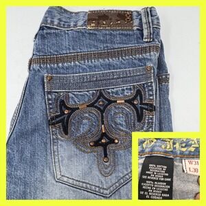 Vintage PACO JEANS Mens 31x32 Blue Denim Y2K Skater Embroidered Slim Boot Cut‎